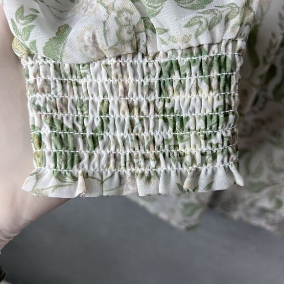 Rose Beverly NWT Womens XL Chiffon Lace Yoke Floral Lined Blouse Smocked Cuffs - Picture 5 of 15